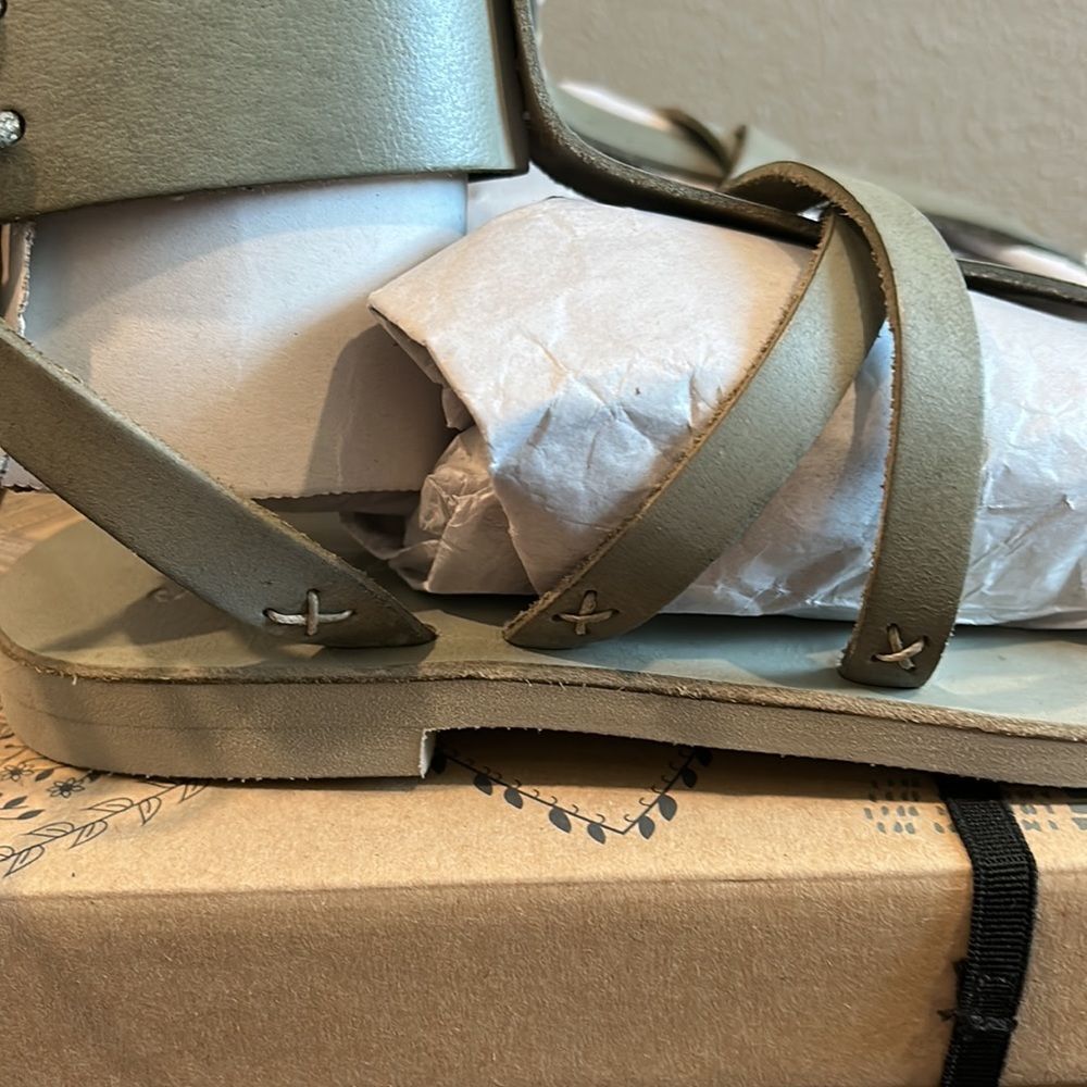 NWB Free People Vacation Day Wrap Sandals Leather Shoes Sky Blue Gray - Picture 6 of 10